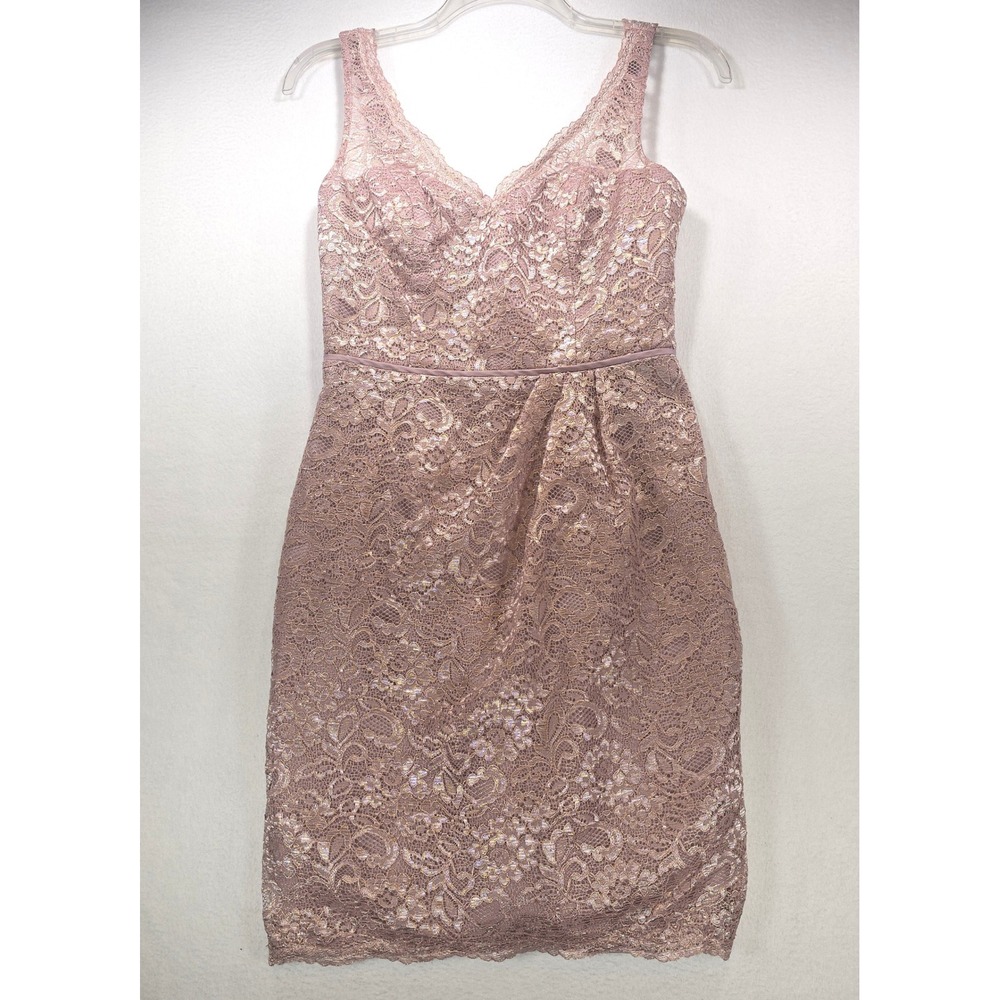 Davids Bridal Mauve Pink Metallic Floral Lace Cocktail Sheath Dress Womens 8